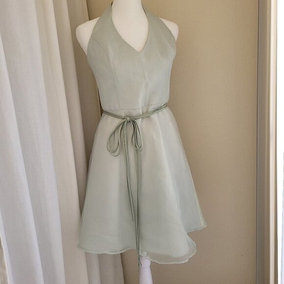 David's Bridal Light Green Fairy Formal Dress Halter Neck Waist Tie size 4 - Picture 1 of 5
